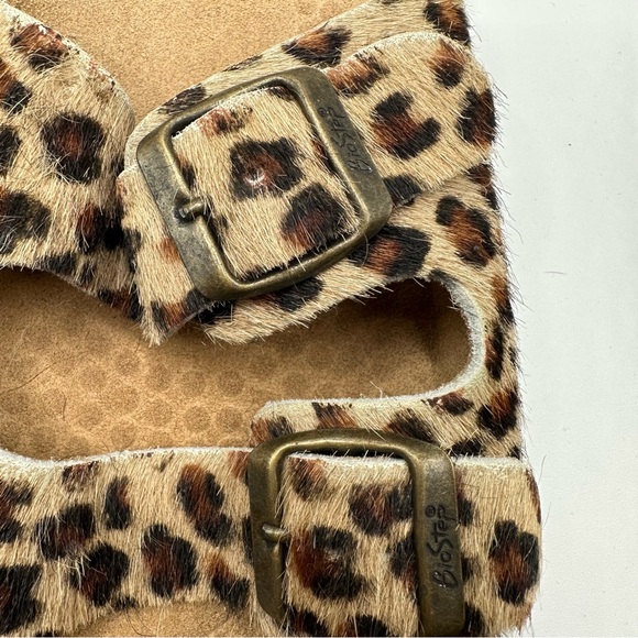 Biostep Womens 10.5 Cheetah Print Animal Fur Double Strap  Leather Sandals Spain - Picture 7 of 12